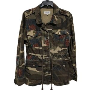 Charlotte Russe Womens S Camo Rose Print Utility Jacket Grunge Streetwear Boho